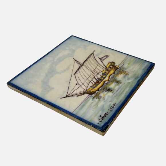 Portuguese Tile Ship Cafur 1520 Handpainted Battistini de Maria de Portugal - Picture 9 of 11